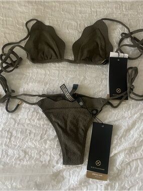 VIX Olive Green Textured Tie Bikini Set